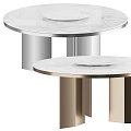 Round Marble Dining Table With Silver And Gold Legs And White Plates 3d model