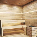 Modern Shower Sauna Interior Design With Wooden Benches Metal Fixtures And Marble Accents