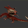 Red Dragon Game Movie Character With Outstretched Wings And Reflection On Grey Background