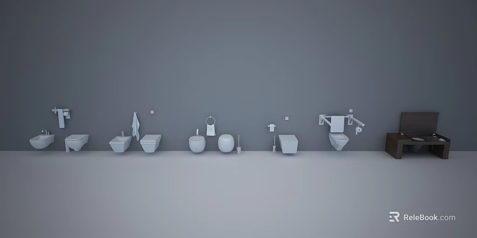 Various Toilet Types and Designs with Wall Mounted and Floor Models 3d model