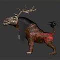 Legendary Mythical Creature With Majestic Antlers Long Dark Fur And Vibrant Red Brown Body