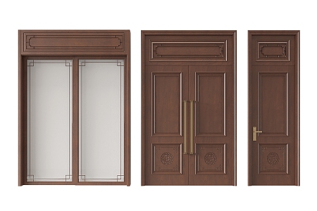 New Chinese style indoor swing door double door sliding door combination 3d model