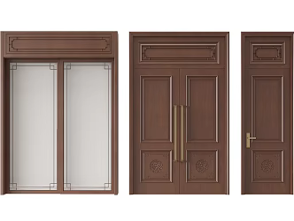 New Chinese style indoor swing door double door sliding door combination 3d model