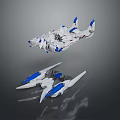 White Blue And Gray Sci Fi Mechanical Creatures In Flight Stance With Gray Reflective Background 3d model