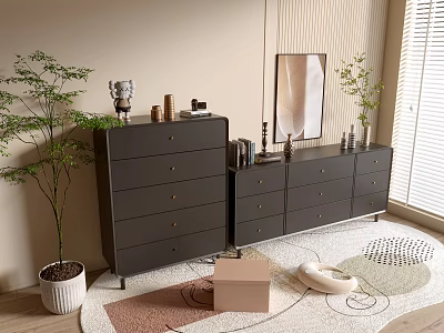 Modern Black Cabinet Side Cabinet Bucket Cabinet Low Cabinet Whole Cabinet Side Cabinet Balcony Cabinet Locker Entrance Cabinet 3d model