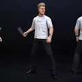 Two Men in White T Shirts and Black Pants Holding a Knife in Different Poses