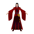 Long Haired Ancient Male Character in Red Traditional Robe with Golden Patterns and Phoenix