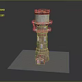 Red Brick Lighthouse Tower With Light Room At Top Multiple Levels Railings And Windows 3d model