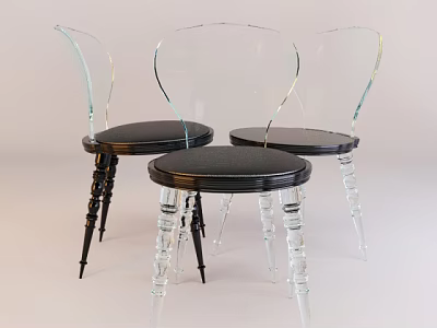 Set of Three Elegant Modern Accent Chairs With Curved Transparent Acrylic Backrest And Black Seat 3d model