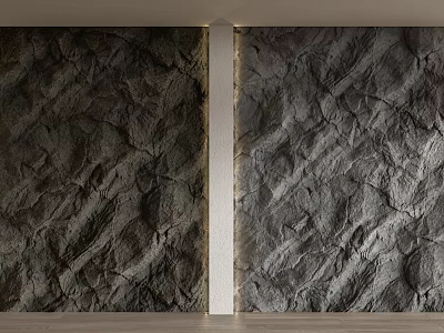 Textured Rock Background Wall With Vertical Divider And Warm Lighting On Wooden Floor 3d model