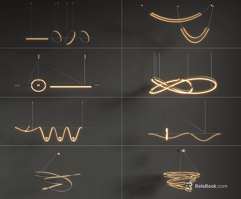 Modern Creative Stylish Pendant Lights With Various Curved Geometric Designs 3d model 