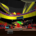Modern Commercial Street With Multistory Buildings Shops Water Feature And Night Lighting