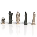 Ornate Chess Pieces Collection With Silver And Black Metal Designs On White Background