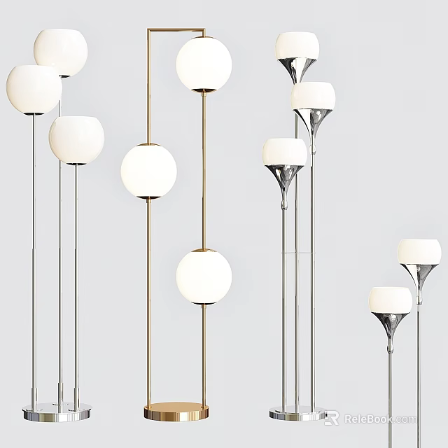 Modern Floor Lamps With White Spherical Shades And Metal Stands Contemporary Design 3d model 