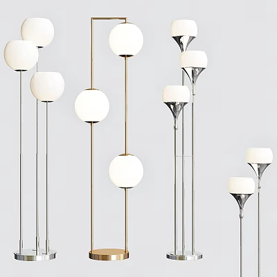 Modern Floor Lamps With White Spherical Shades And Metal Stands Contemporary Design 3d model