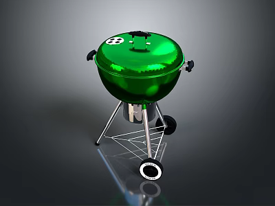 Sturdy Green Round Outdoor Grill With Portable Wheels And Metal Stand 3d model