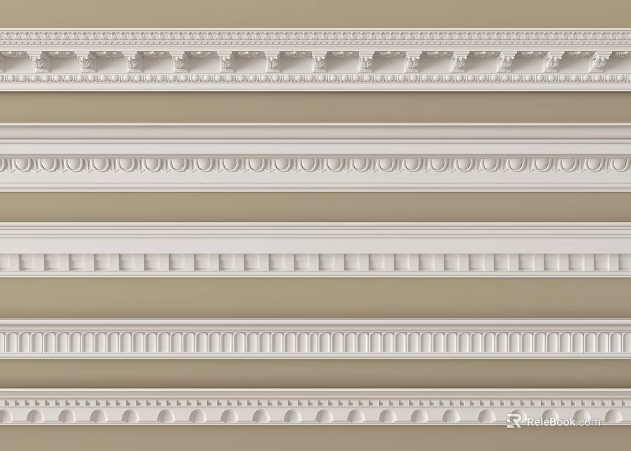 Various Gypsum Cornice Styles With Intricate Patterns For Home Interior Design 3d model 