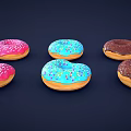 Colorful Glazed Donuts With Sprinkles Including Bitten Ones In Chocolate Blue Pink