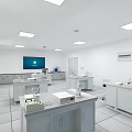 Public Office Space With White Walls Square Ceiling Lights Workstations Computers And Glass Door Cabinets