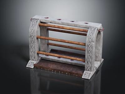 Carved Decorative Rack With Wooden Bars And Intricate Side Patterns Design 3d model