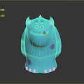 Cute Blue Cartoon Monster Character With White Horns Big Eyes Purple Spots And White Toes