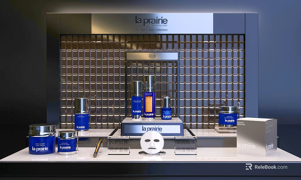Luxury La Prairie Skincare Products On Display Counter With Serums Moisturizers And Facial Mask 3d model 