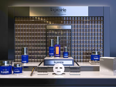 Luxury La Prairie Skincare Products On Display Counter With Serums Moisturizers And Facial Mask 3d model
