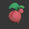 Pink 3D Cartoon Character With Two Green Leaves And Smiling Face On Dark Background