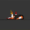 Orange And White Reflective Traffic Cones Arranged On Circular Gray Platform