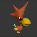 3D Red Cartoon Creature With Spiky Head Purple Eyes And Yellow Beak Feet