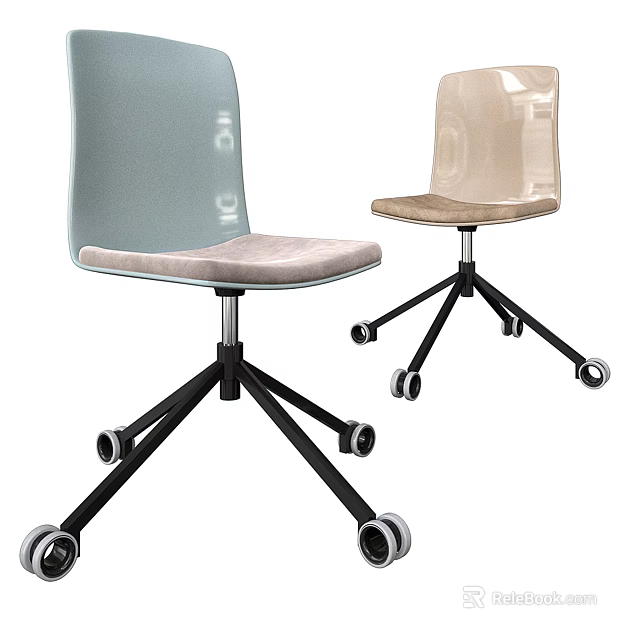 Office Chair with Padded Seat Five Star Base and Wheels in Light Blue and Beige 3d model 