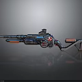 Futuristic Sci Fi Weapon Design With Blue Red Accents And Metallic Barrel Scope Stand