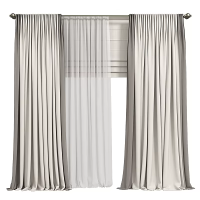Elegant Pleated Curtains With Sheer Layer And Soft Light Beige Fabric 3d model
