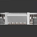 Modern White Stadium Design With Striped Columns Seating Stands LED Screen And Football Field