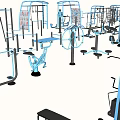 Various Sports Equipment Collection Featuring Dumbbells Treadmills Pull Up Bars and Exercise Bikes