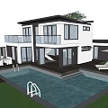 Modern Style Detached Villa with Swimming Pool Large Windows Balcony and Lawn