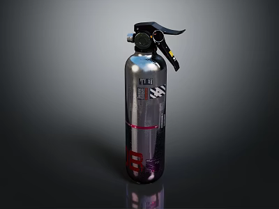 Portable Silver Fire Extinguisher with Pressure Gauge and Safety Handle for Home Office Fire Safety 3d model