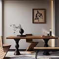 Modern Wooden Desk Setup With Stylish Chair And Decorative Wall Art