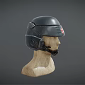 Black Safety Helmet With Red Cross Emblem On Wooden Mannequin Head