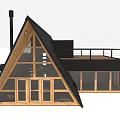 Modern Single Family House With Triangular Roof Wooden Structure Large Windows And Terrace Railing
