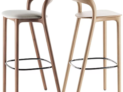 Modern Wooden Bar Stools With Metal Footrests And Upholstered Seats In Two Tones 3d model