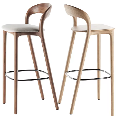 Modern Wooden Bar Stools With Metal Footrests And Upholstered Seats In Two Tones 3d model