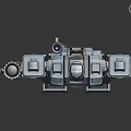 Detailed Gray Mech Robot with Red Joints Purple Chest Holding Weapon