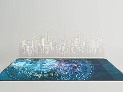 Commercial Equipment Display Mat With Blue Intricate Patterns And City Skyline Silhouette 3d model