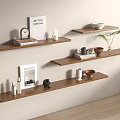 Modern Minimalist Wall Mounted Wooden Shelves with Decorative Items Books Plants and Kitchenware