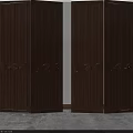 Light Brown Wooden Room Divider For Interior With Decorative Circular Patterns And Metal Handles