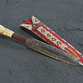 Vintage Handcrafted Knife Featuring Colorful Beaded Sheath And Wooden Handle