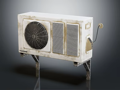 Sharp Vintage Air Conditioner Fan with White Body Fan Grill Heat Sink on Metal Stand 3d model