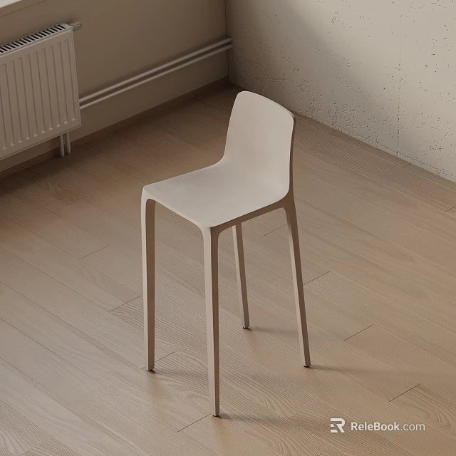 Minimalist Modern Light Colored Bar Stool With Sleek Legs In Wooden Kitchen Interior 3d model 