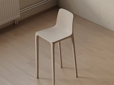 Minimalist Modern Light Colored Bar Stool With Sleek Legs In Wooden Kitchen Interior 3d model